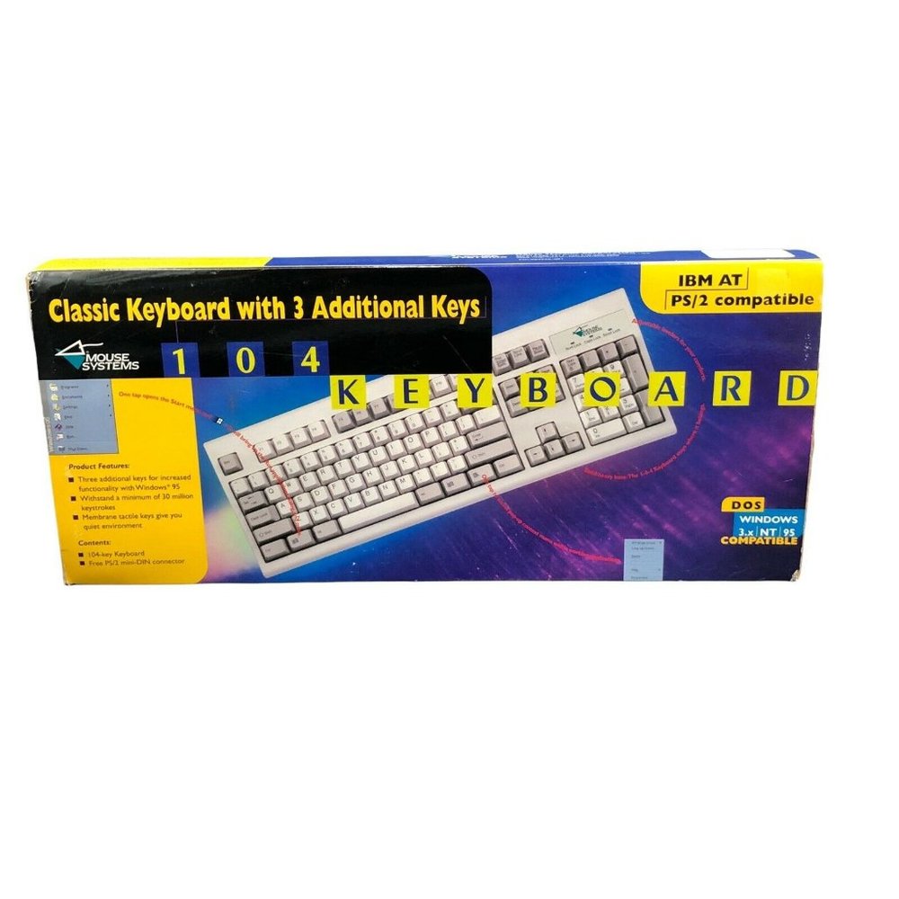 Vintage Mouse Systems Keyboard IBM AT PS/2 104 Compatible NEW OLD Stock